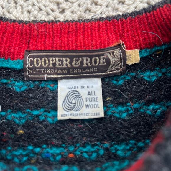 Vintage 100% Wool Cross Dot Pattern Grandpa Sweater Cooper & Roe - Size Medium - Picture 4 of 5